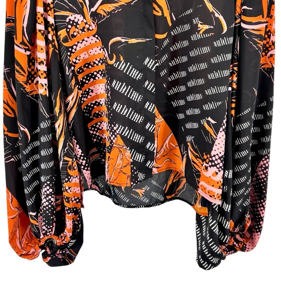 Weekday Sublime Bowe Blouse Small Abstract Print Billowing Sleeve Flowy Colorful - Picture 5 of 16